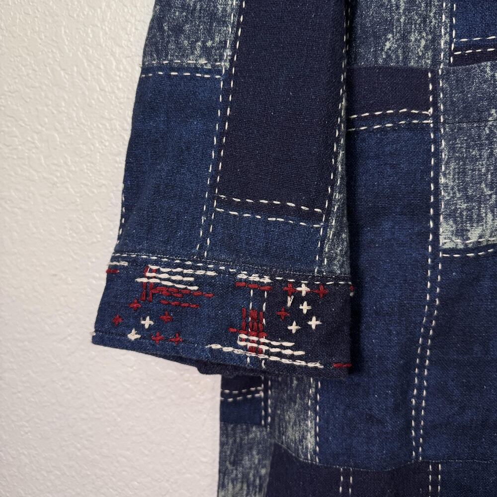 Free People Open Studio Duster Women XS/S Patchwork Denim Embroidered Boho Coat - Picture 8 of 13